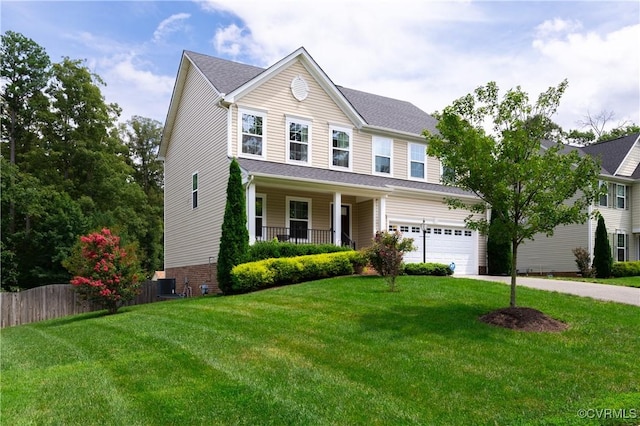 8421 Eden St, Henrico, VA 23228 - view of front of house featuring concrete driveway, covered porch, a garage, and central AC unit