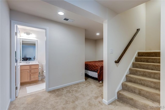8421 Eden St, Henrico, VA 23228 - staircase with carpet floors, baseboards, and recessed lighting