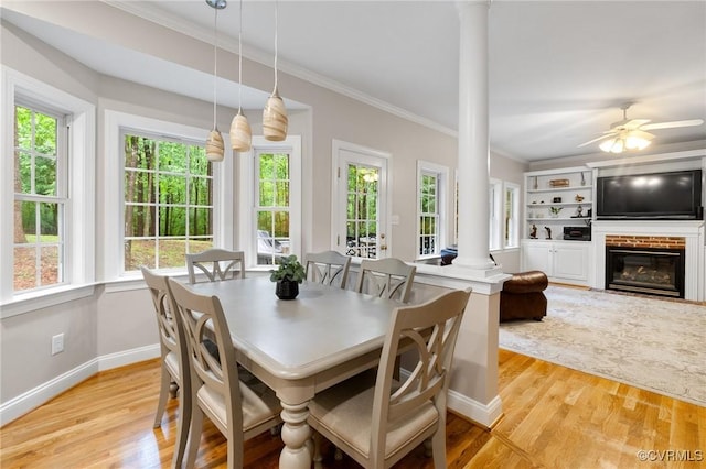 8413 Chandon Ct, Chesterfield, VA 23838 - dining space featuring decorative columns, ornamental molding, plenty of natural light, and light wood finished floors