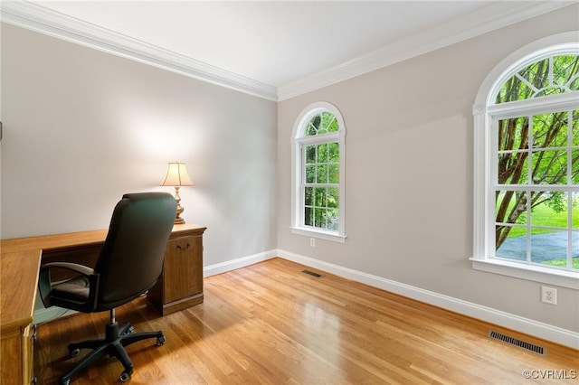 8413 Chandon Ct, Chesterfield, VA 23838 - office space featuring baseboards, wood finished floors, and crown molding
