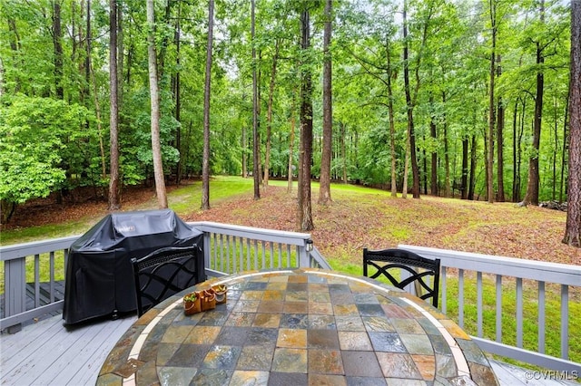 8413 Chandon Ct, Chesterfield, VA 23838 - wooden terrace with grilling area and a view of trees