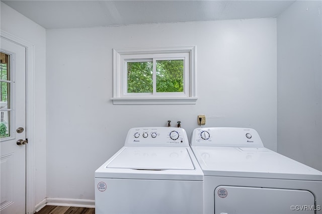 27 Medlock Rd, Sandston, VA 23150 - laundry room with washing machine and dryer, dark wood-type flooring, and baseboards