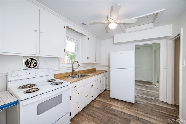 27 Medlock Rd, Sandston, VA 23150 - kitchen with white appliances, a sink, white cabinets, and ceiling fan