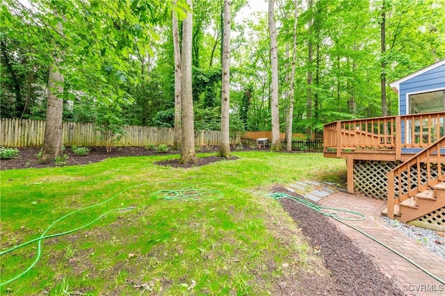 5905 Willow Creek Way, Richmond, VA 23225 - view of yard featuring a wooden deck and stairway