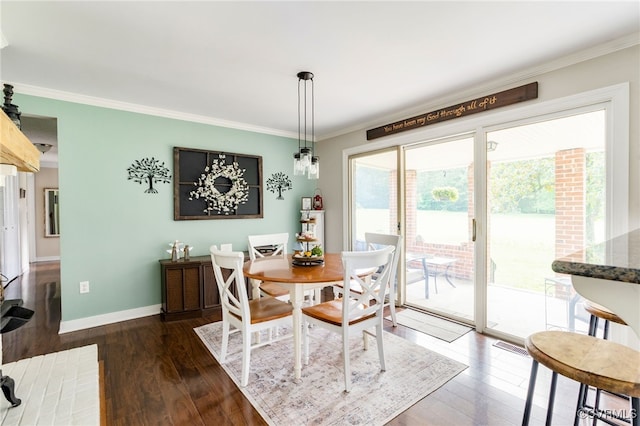 12387 Hanover Courthouse Rd, Hanover, VA 23069 - dining room with ornamental molding, dark wood-style flooring, and baseboards