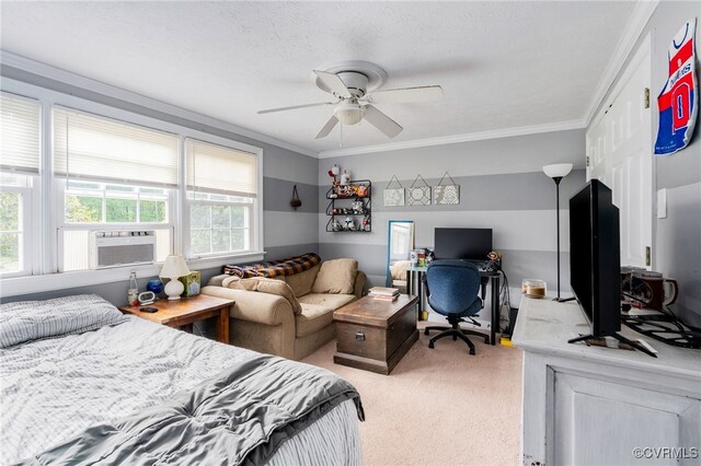 12387 Hanover Courthouse Rd, Hanover, VA 23069 - bedroom featuring light carpet, ornamental molding, ceiling fan, cooling unit, and a desk