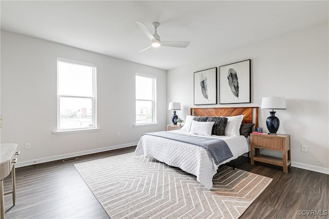 1900 Roseneath Rd Unit 9A, Richmond, VA 23230 - bedroom with dark wood-style floors, baseboards, and ceiling fan
