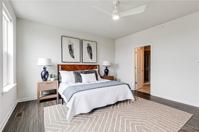 1900 Roseneath Rd Unit 9A, Richmond, VA 23230 - bedroom with dark wood-style flooring, baseboards, multiple windows, and ceiling fan