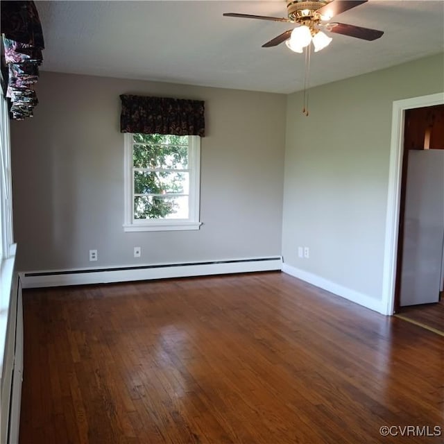 4846 Stanley Dr, Chesterfield, VA 23234 - spare room featuring a baseboard radiator, a ceiling fan, and wood finished floors