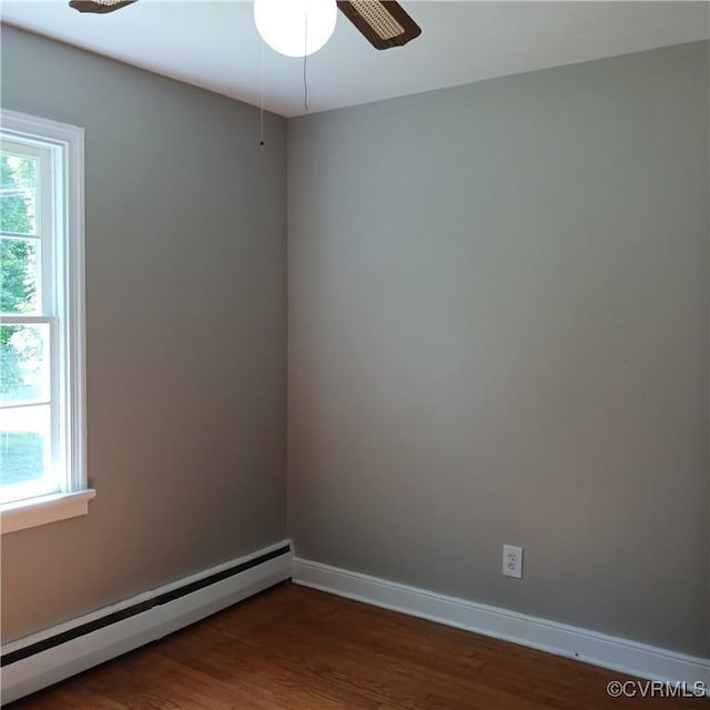 4846 Stanley Dr, Chesterfield, VA 23234 - empty room with baseboard heating, ceiling fan, and dark wood finished floors