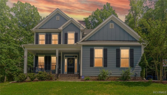 5681 Saint Leger Dr, Providence Forge, VA 23140 - craftsman house featuring board and batten siding, a porch, and a front yard