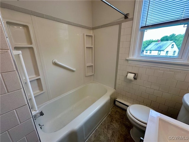 2404 Parrish St, Henrico, VA 23231 - full bathroom with tile walls, toilet, and  shower combination