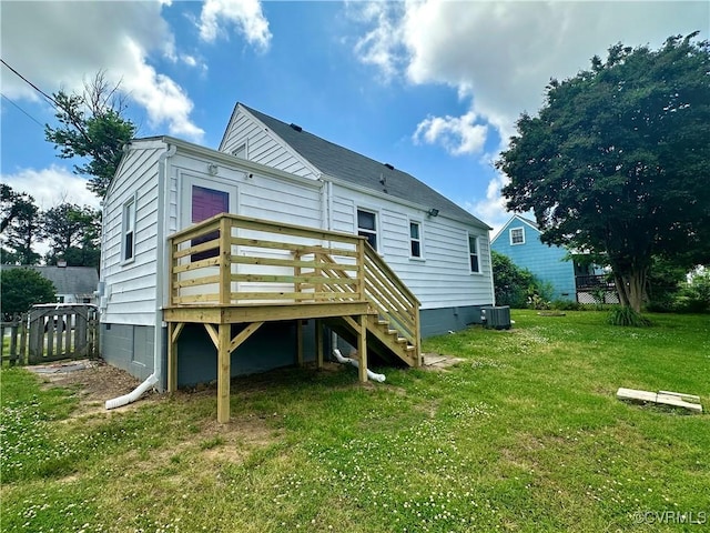 2404 Parrish St, Henrico, VA 23231 - rear view of house featuring cooling unit, a deck, stairway, and crawl space