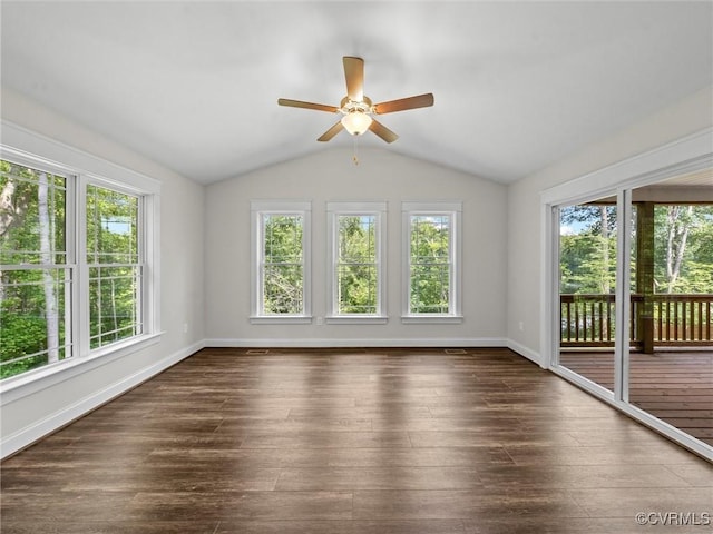 1280 Mill Quarter Rd, Powhatan, VA 23139 - unfurnished room with healthy amount of natural light, vaulted ceiling, a ceiling fan, and wood finished floors