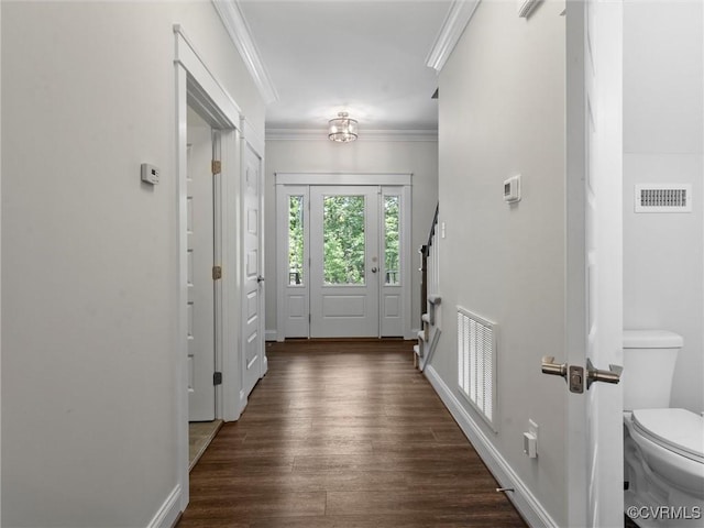 1280 Mill Quarter Rd, Powhatan, VA 23139 - doorway to outside featuring wood finished floors and crown molding