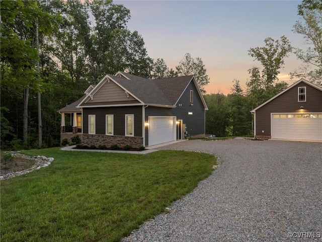 1280 Mill Quarter Rd, Powhatan, VA 23139 - craftsman house with a garage, a front yard, driveway, and stone siding