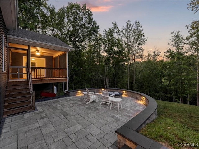 1280 Mill Quarter Rd, Powhatan, VA 23139 - view of patio featuring a fire pit, a sunroom, and stairway