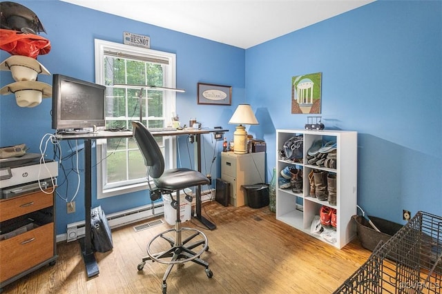 15019 Quaker Church Rd, Montpelier, VA 23192 - office area with wood finished floors and a baseboard heating unit