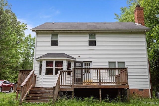 14125 Mountain Rd, Glen Allen, VA 23059 - back of house with a wooden deck, a chimney, and crawl space