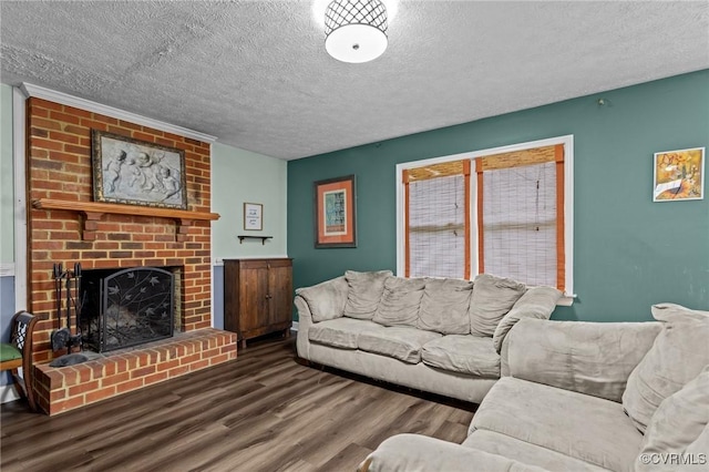 14125 Mountain Rd, Glen Allen, VA 23059 - living room with a textured ceiling, wood finished floors, and a fireplace