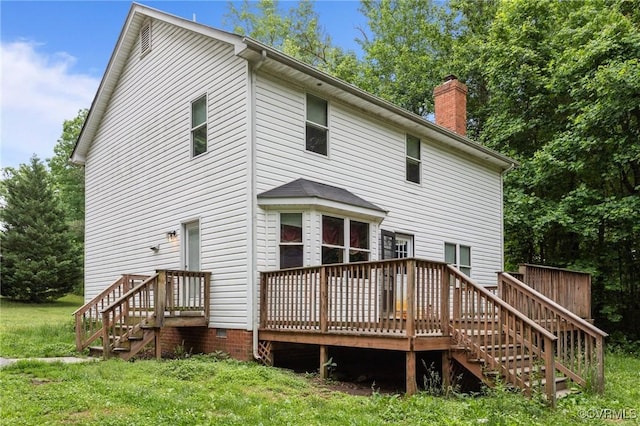 14125 Mountain Rd, Glen Allen, VA 23059 - back of house with a deck, a chimney, a yard, and stairway