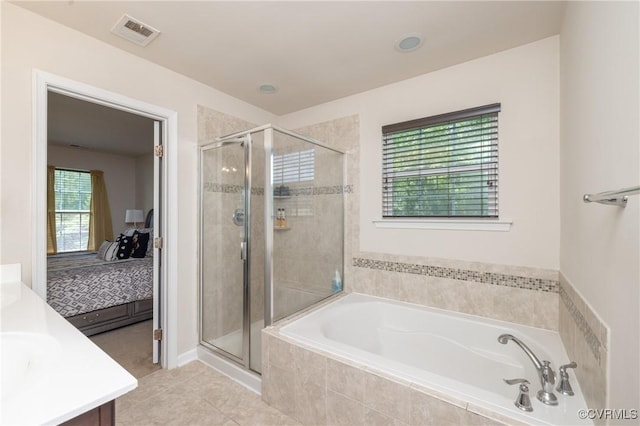 9006 Proctors Run Ct, Chesterfield, VA 23237 - ensuite bathroom featuring a stall shower, vanity, a bath, and tile patterned floors