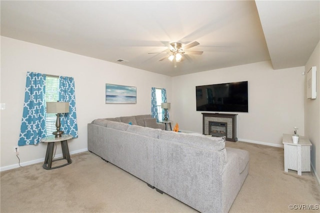 9006 Proctors Run Ct, Chesterfield, VA 23237 - living room with a ceiling fan, light colored carpet, and healthy amount of natural light