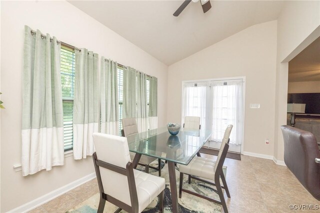 9006 Proctors Run Ct, Chesterfield, VA 23237 - tiled dining area with vaulted ceiling, ceiling fan, and baseboards