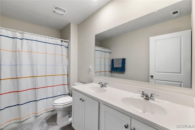 7007 Batten Ct, Chesterfield, VA 23234 - bathroom featuring toilet, double vanity, a shower with curtain, and tile patterned floors