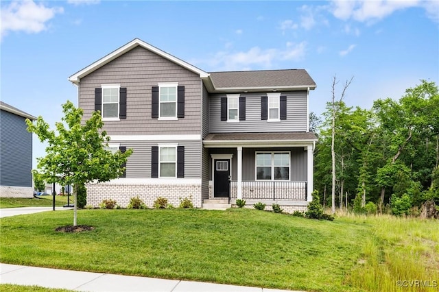 7007 Batten Ct, Chesterfield, VA 23234 - view of front of property featuring covered porch, a front lawn, brick siding, and a shingled roof