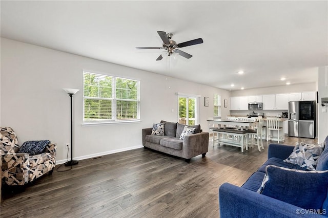 7007 Batten Ct, Chesterfield, VA 23234 - living area featuring a ceiling fan, dark wood finished floors, baseboards, and recessed lighting