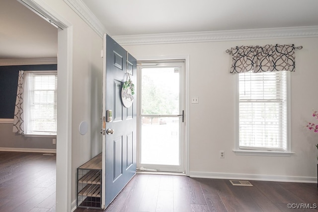 7418 Whirlaway Dr, Midlothian, VA 23112 - foyer with dark wood-style flooring, crown molding, and baseboards