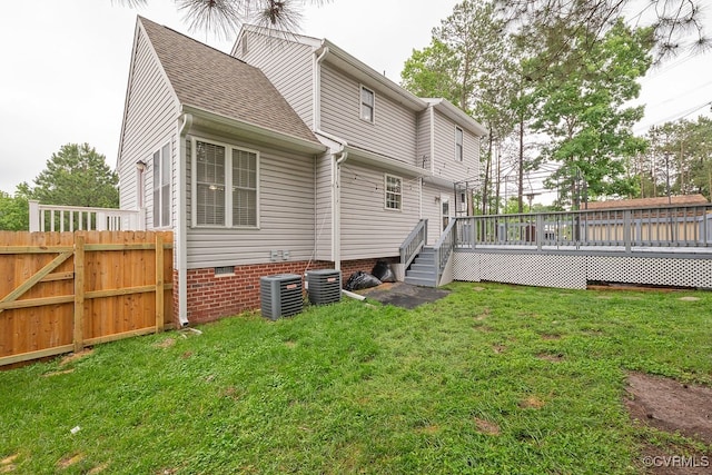 7418 Whirlaway Dr, Midlothian, VA 23112 - back of property featuring a deck, central AC, roof with shingles, and crawl space