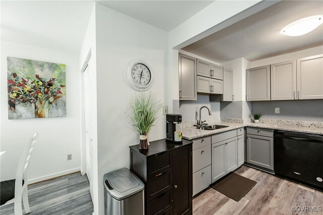 1102 Virginia Ave, Glen Allen, VA 23060 - kitchen with a sink, dishwasher, gray cabinetry, and light wood-type flooring
