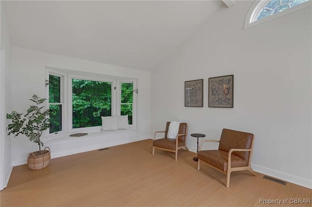 2480 Lees Neck Farm Rd, Saluda, VA 23149 - living area with wood finished floors, baseboards, and high vaulted ceiling
