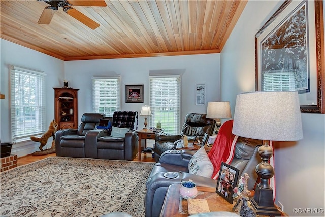 29507 Monroe Rd Unit 1, Franklin, VA 23851 - living area with crown molding, ceiling fan, wooden ceiling, and wood finished floors