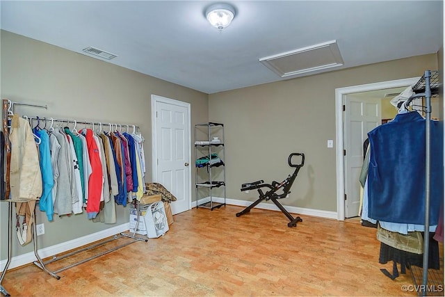 29507 Monroe Rd, Franklin, VA 23851 - exercise area with attic access and wood finished floors