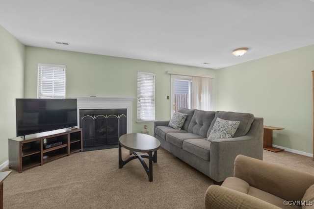 11693 Timberly Waye, Richmond, VA 23238 - living area featuring carpet, a fireplace with flush hearth, and baseboards