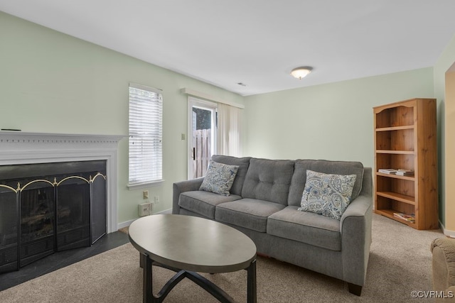 11693 Timberly Waye, Richmond, VA 23238 - carpeted living area with baseboards and a fireplace with flush hearth