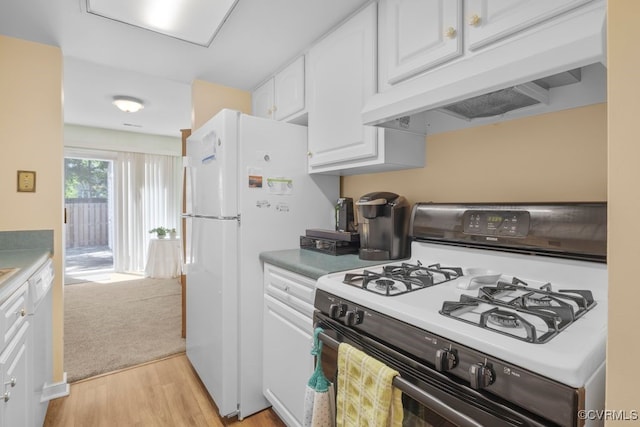 11693 Timberly Waye, Richmond, VA 23238 - kitchen featuring white appliances, under cabinet range hood, white cabinetry, light wood-type flooring, and light countertops