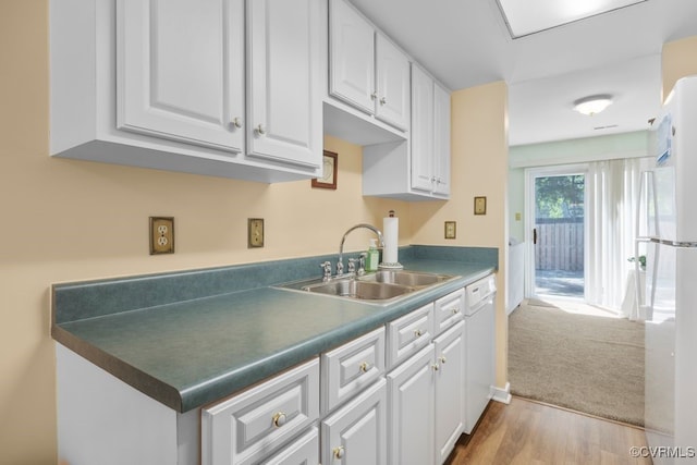 11693 Timberly Waye, Richmond, VA 23238 - kitchen with a sink, white cabinets, wood finished floors, white appliances, and dark countertops