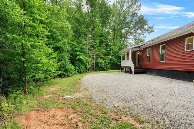 5239 Old Buckingham Rd, Powhatan, VA 23139 - view of yard featuring covered porch and gravel driveway