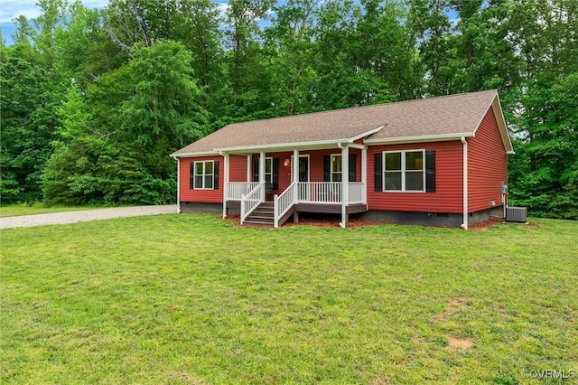 5239 Old Buckingham Rd, Powhatan, VA 23139 - ranch-style house featuring crawl space, covered porch, a front lawn, and roof with shingles