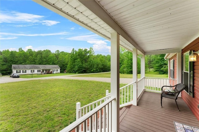5239 Old Buckingham Rd, Powhatan, VA 23139 - deck featuring covered porch and a yard