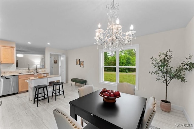 5239 Old Buckingham Rd, Powhatan, VA 23139 - dining space featuring recessed lighting, a chandelier, and baseboards