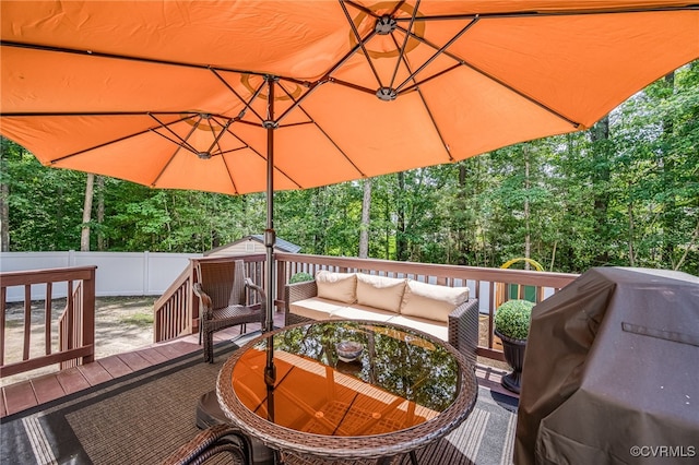 7107 Dortonway Pl, Chesterfield, VA 23832 - wooden terrace with area for grilling, outdoor lounge area, outdoor dining space, and fence
