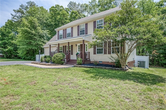 7107 Dortonway Pl, Chesterfield, VA 23832 - colonial-style house with a porch, a front lawn, crawl space, and central AC