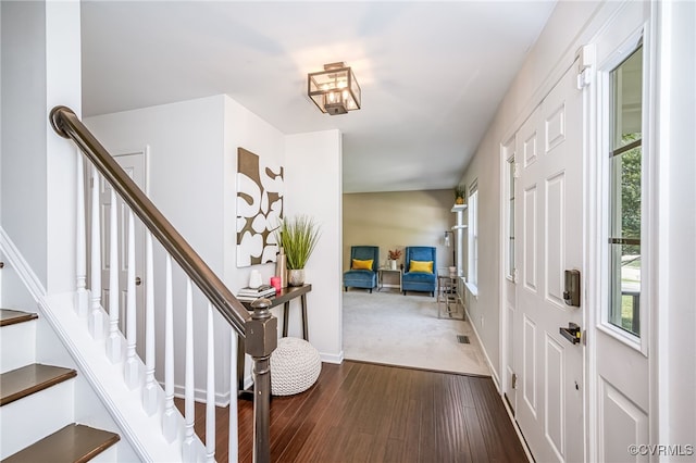 7107 Dortonway Pl, Chesterfield, VA 23832 - entryway featuring dark wood-style floors, stairway, and baseboards