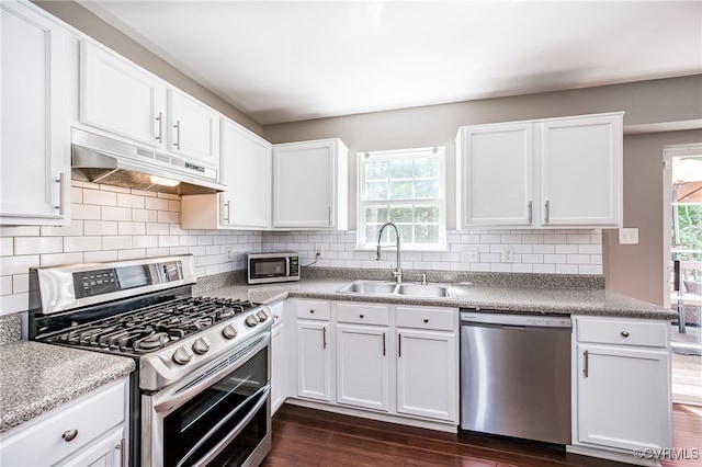7107 Dortonway Pl, Chesterfield, VA 23832 - kitchen with appliances with stainless steel finishes, a sink, under cabinet range hood, and plenty of natural light