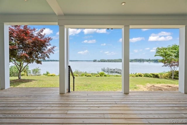 1665 Wilton Creek Rd, Hartfield, VA 23071 - wooden deck with a water view and a lawn
